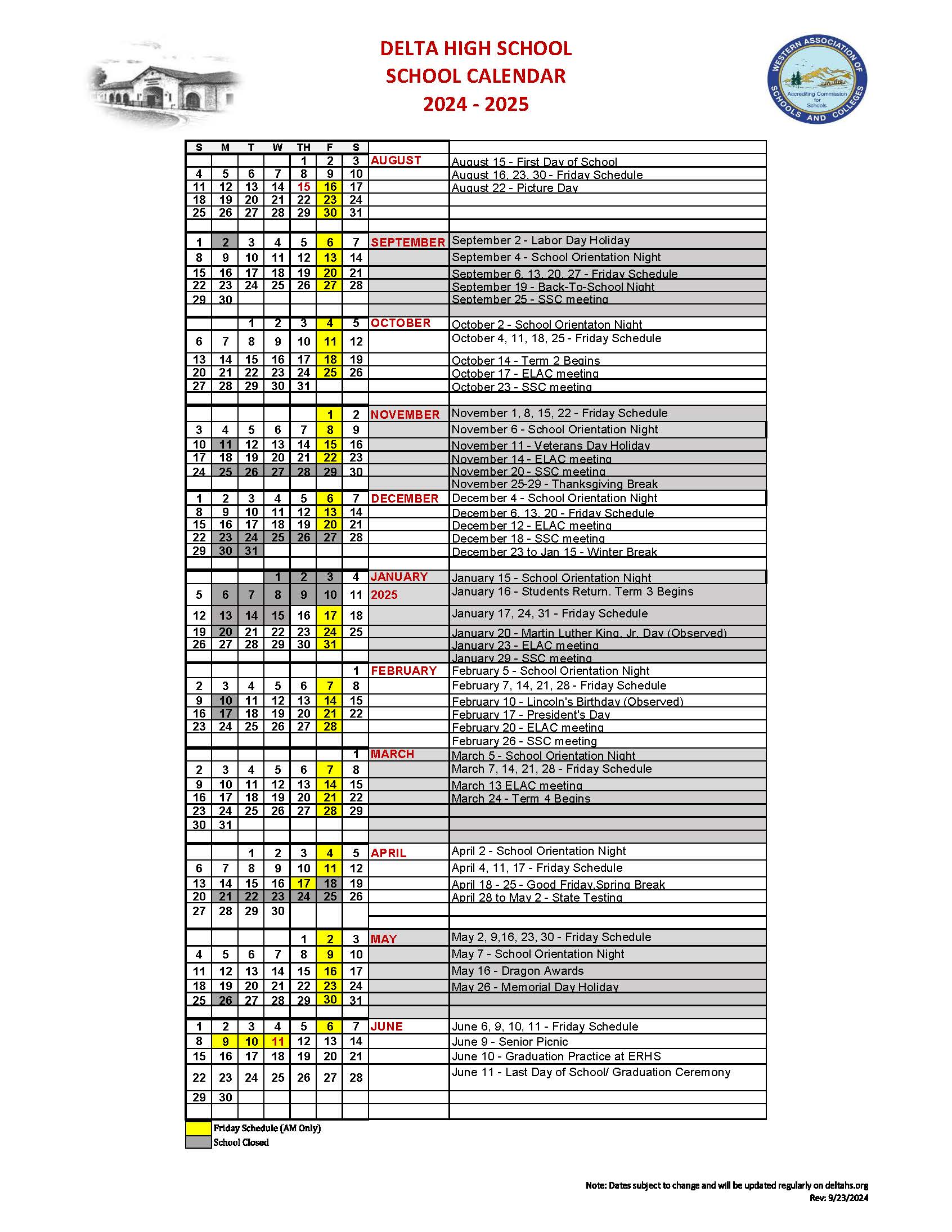 DHS SCHOOL CALENDAR 2024-2025