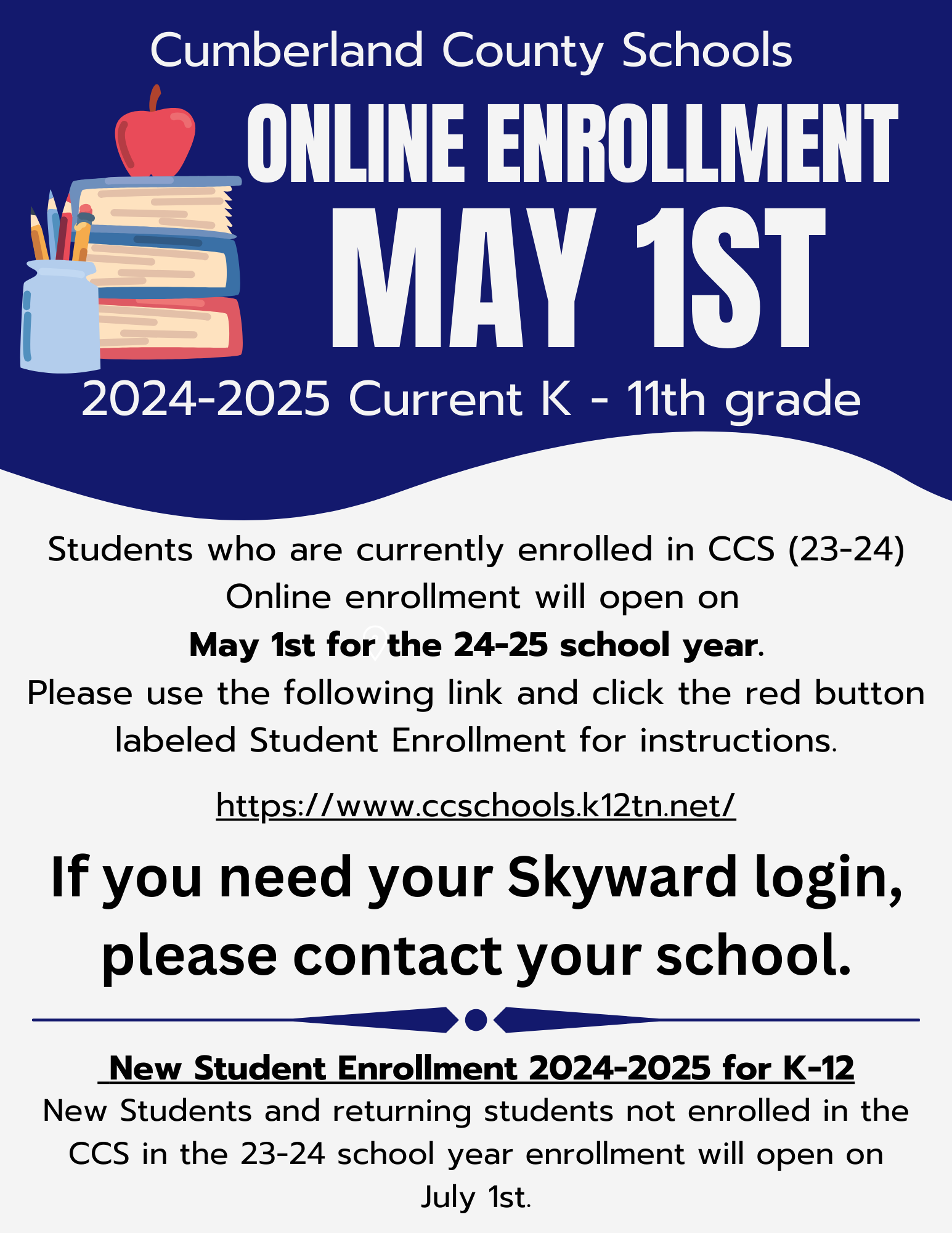 Cumberland County Schools Online Enrollment May 1st 2024-2025 Current K - 11th grade