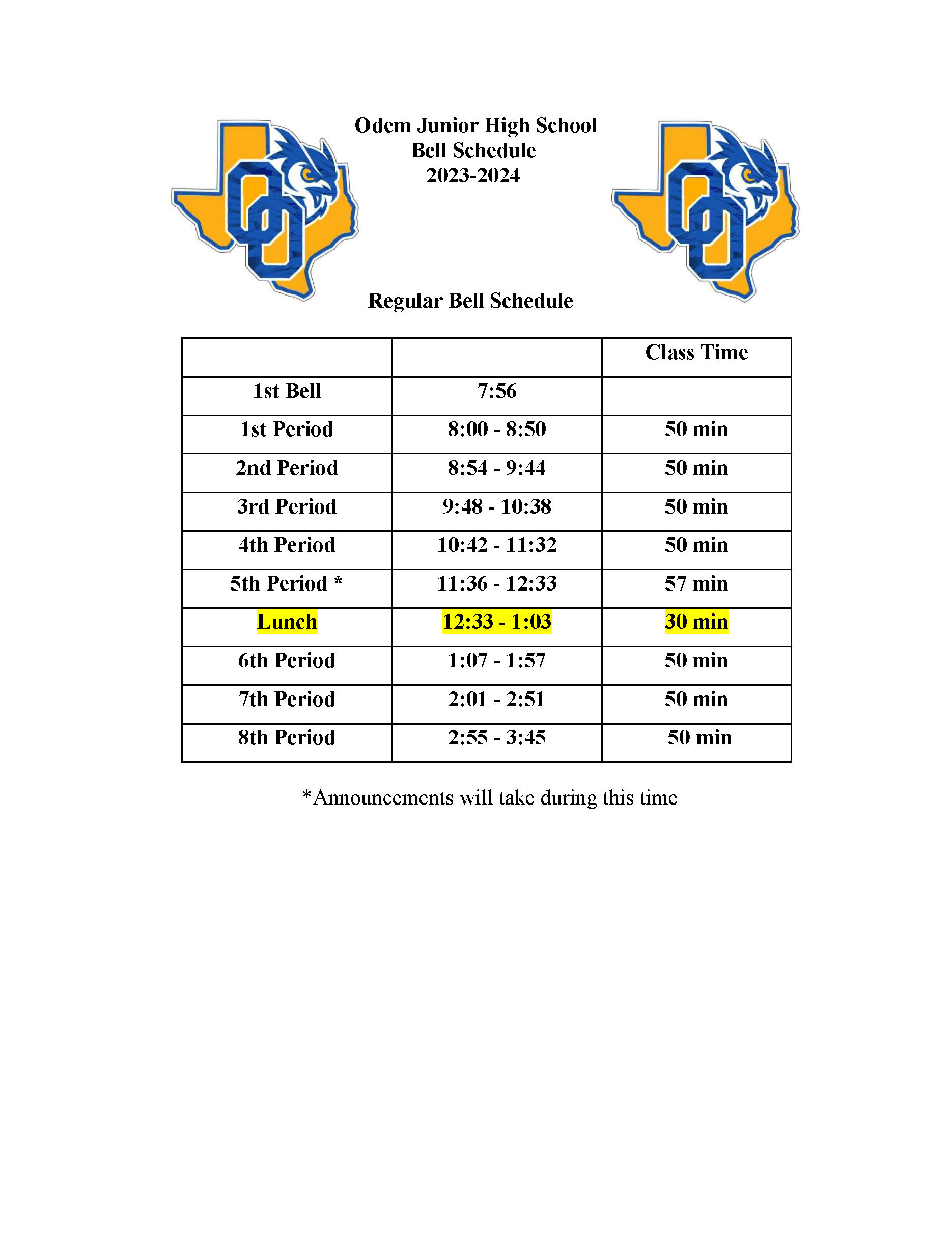 Regular Bell Schedule 