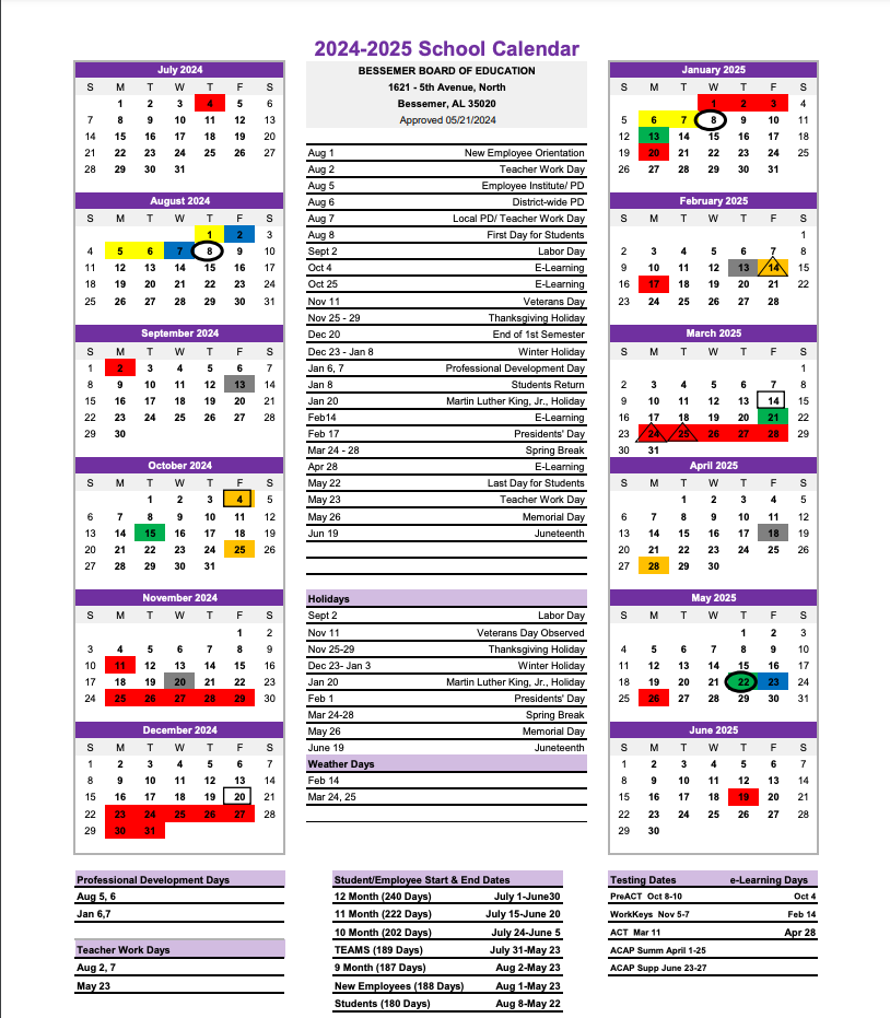 2024-2025 BCS Calendar 