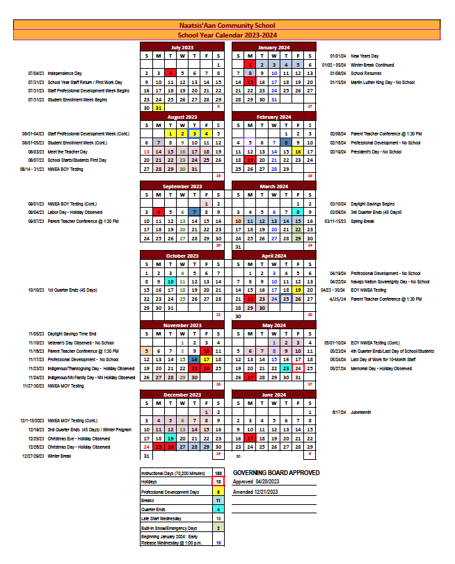 School Year Calendar 23-24