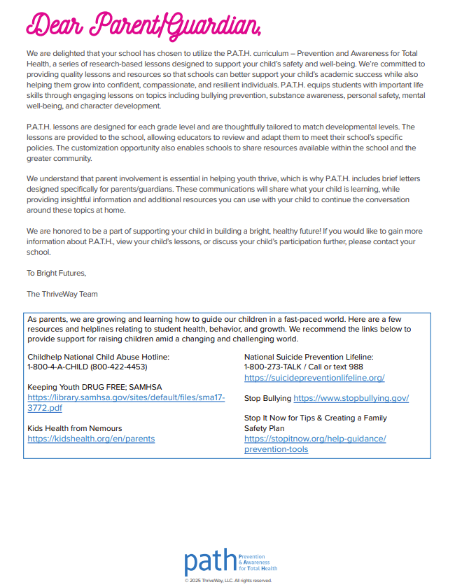 English Path Parent Letter