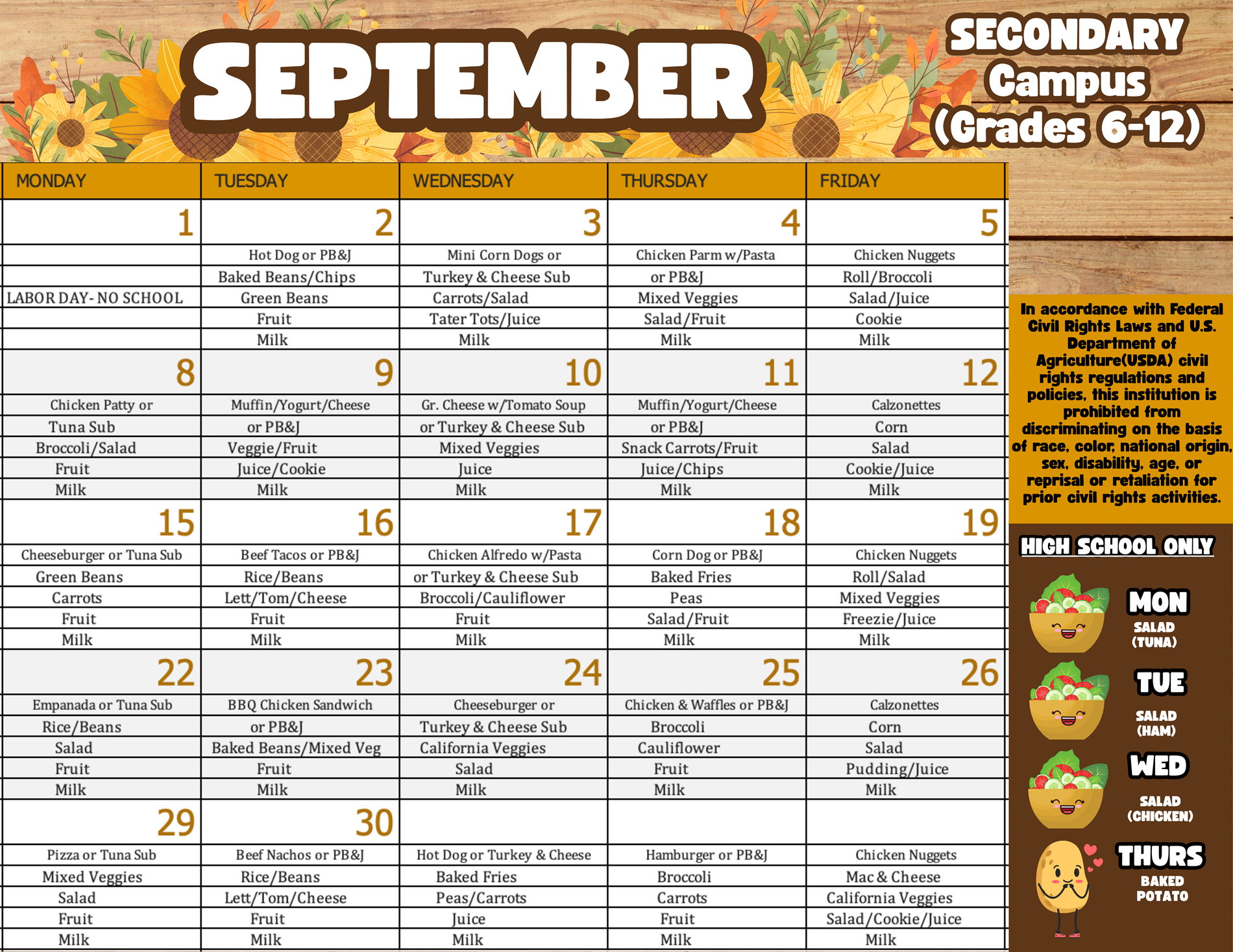 secondary lunch september