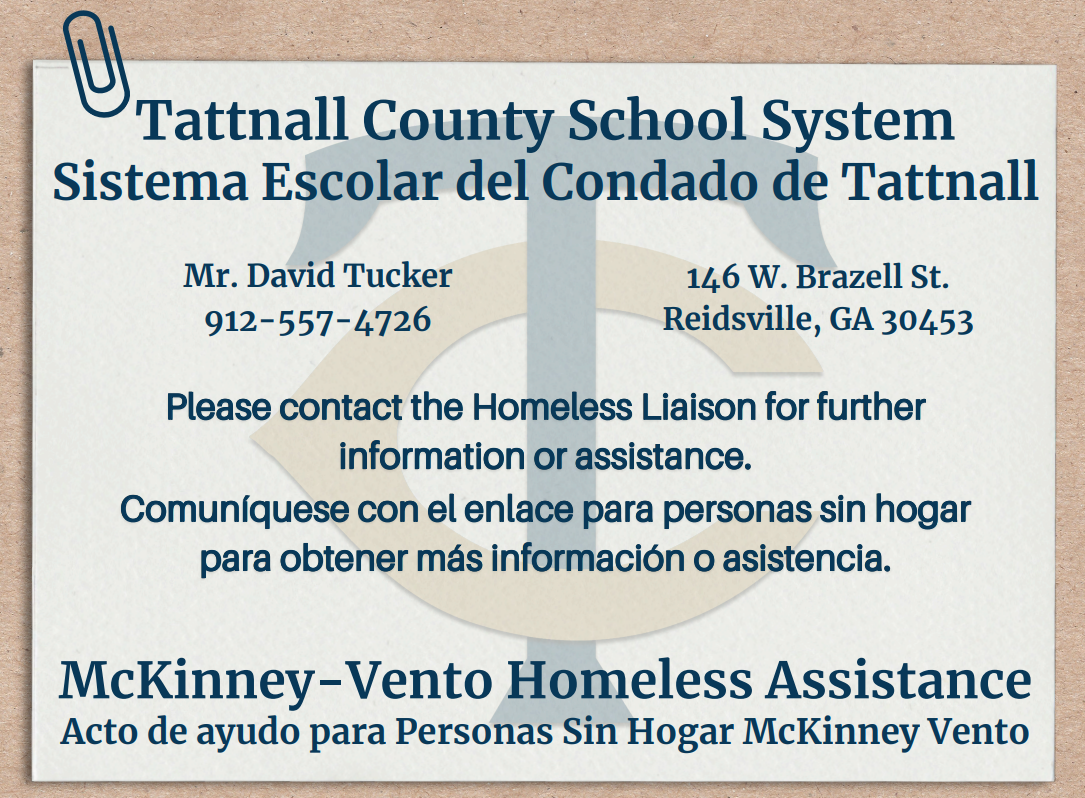 Homeless Liasion Contact - David Tucker - 557-4726