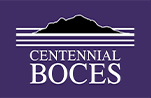 Centennial BOCES logo: purple background with black mountain outline and white lines
