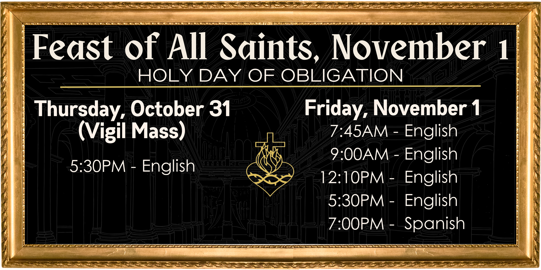 Holy Day of Obligation Mass Times