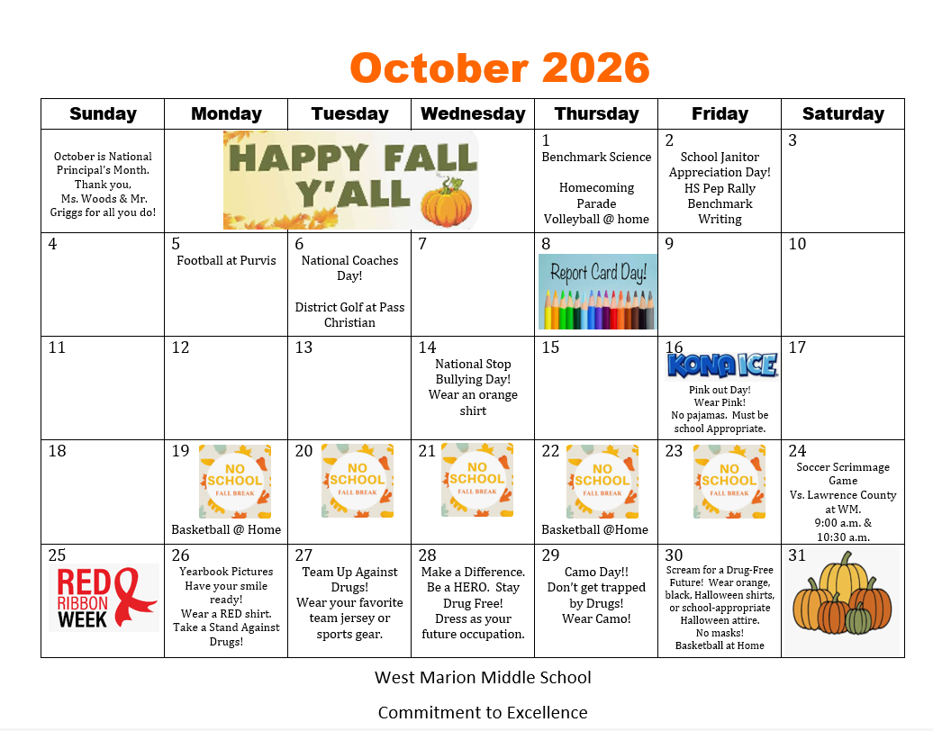 October Calendar of Events