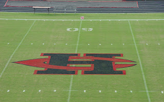 Image of the HC logo on the football field