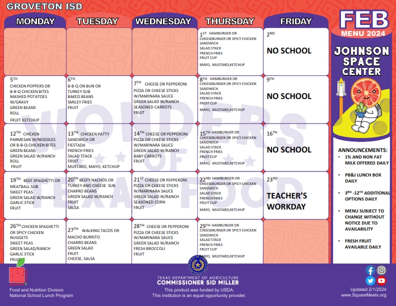 Elementary Lunch Menu