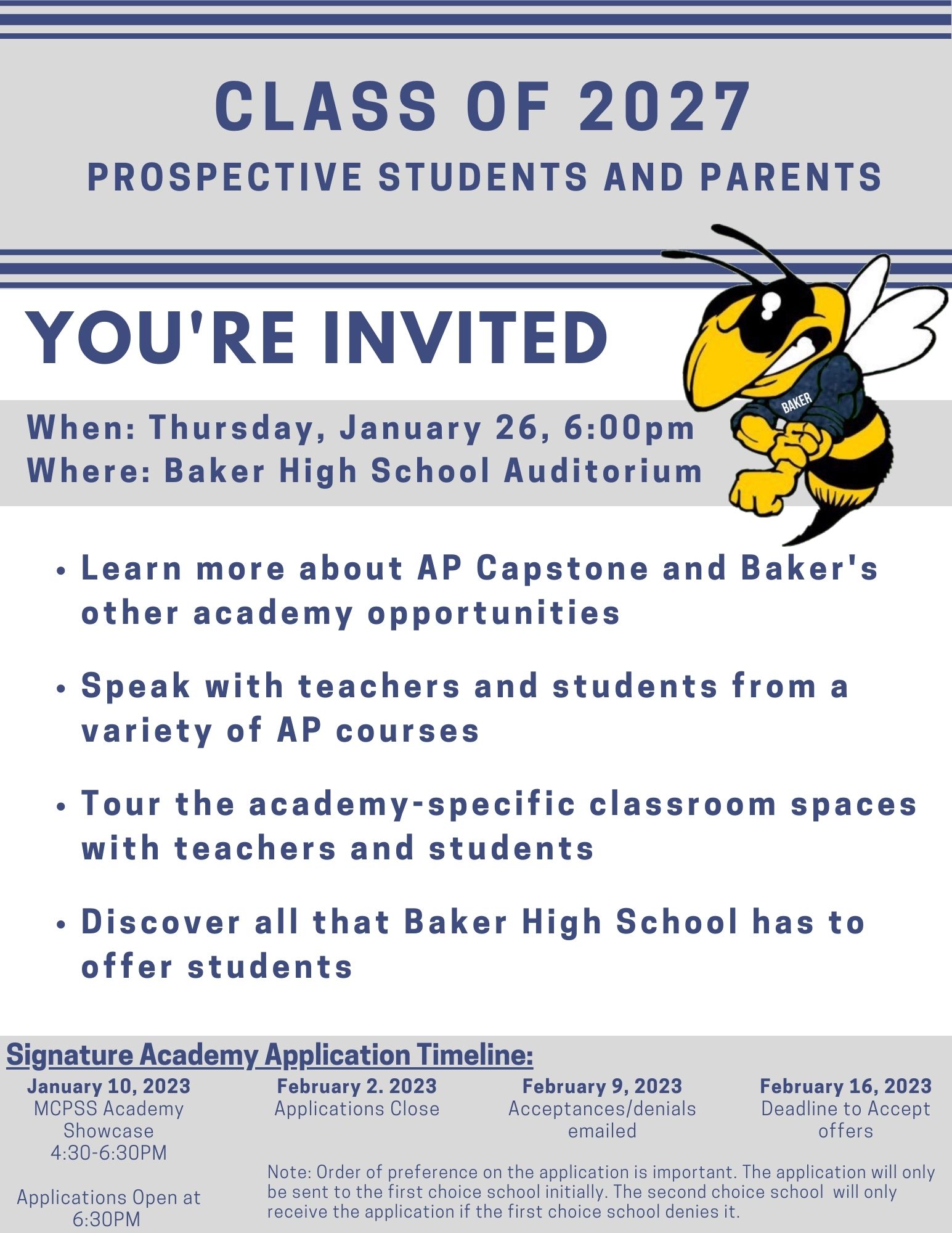 Baker Academy info