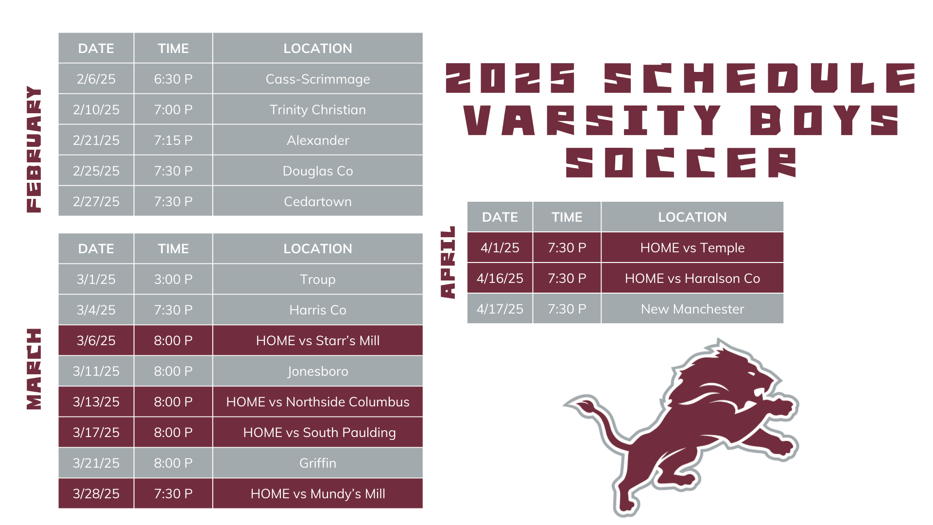 soccer schedule 2025