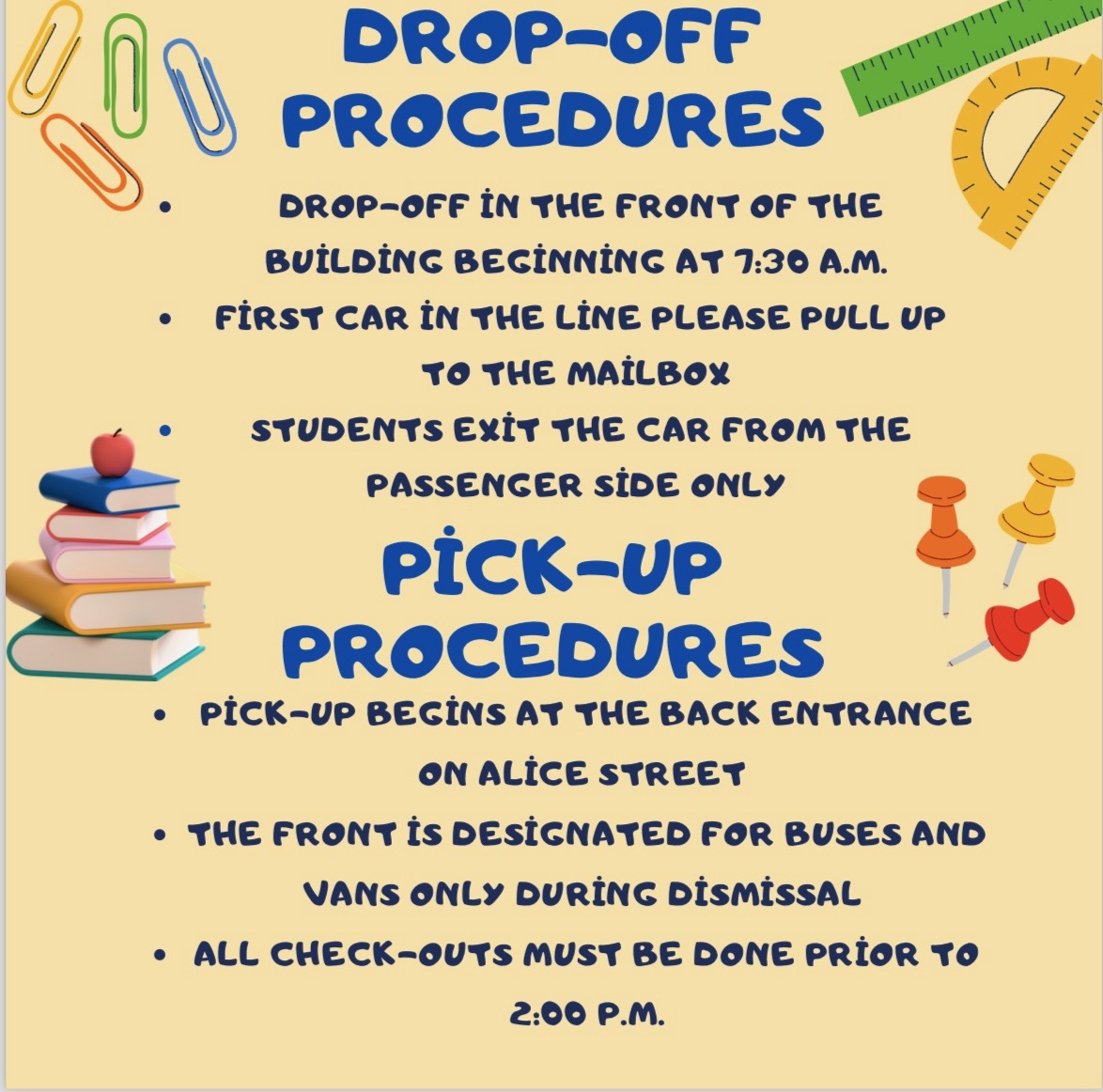 drop off and pick up procedures