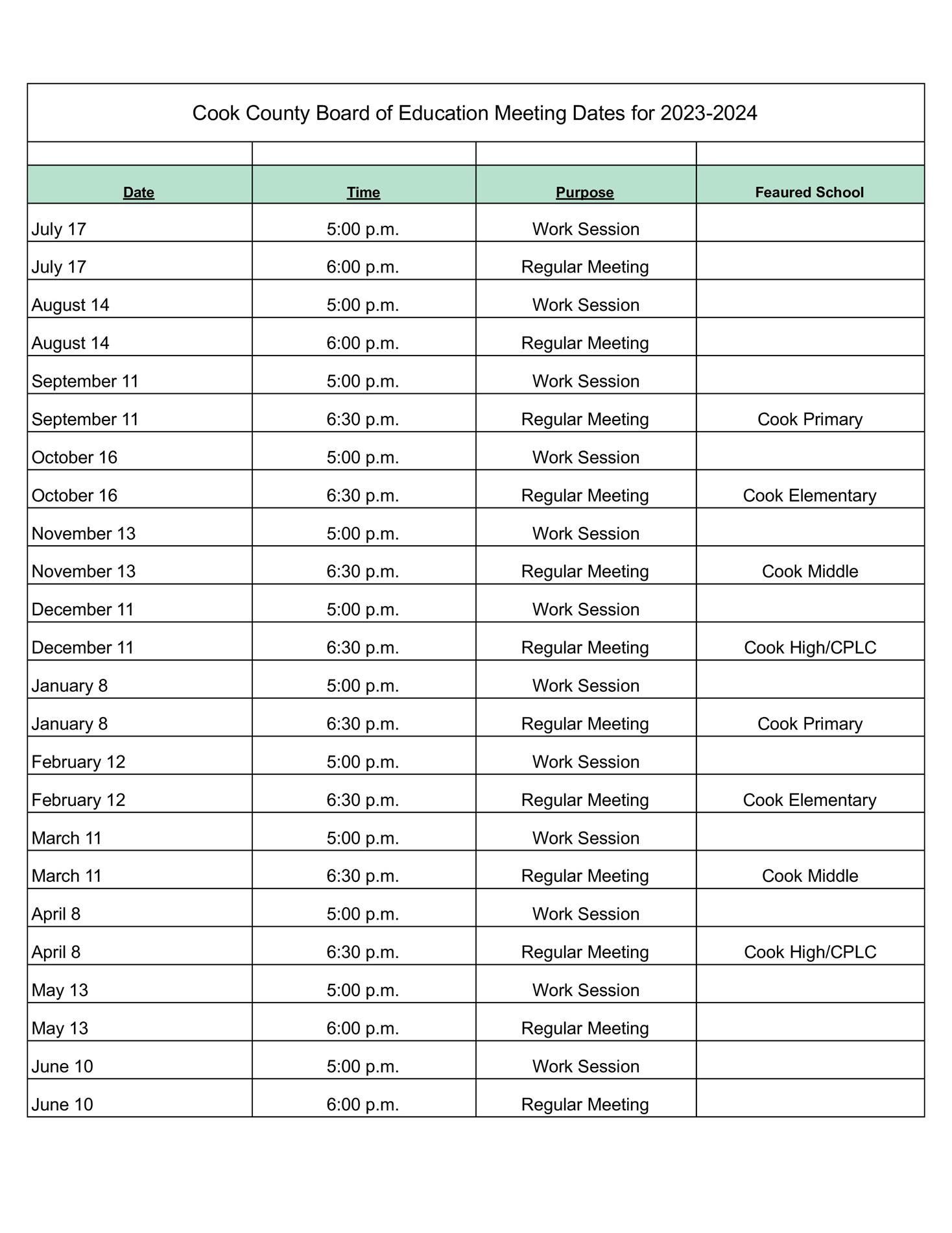 2023-2024 Board Meeting Schedule