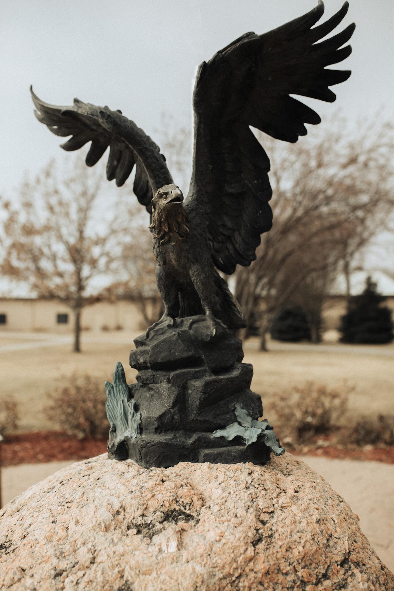 Eagle statue graces the entrance to the Administration Building