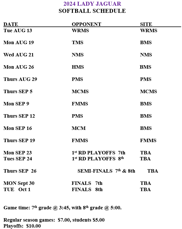 Softball Schedule 