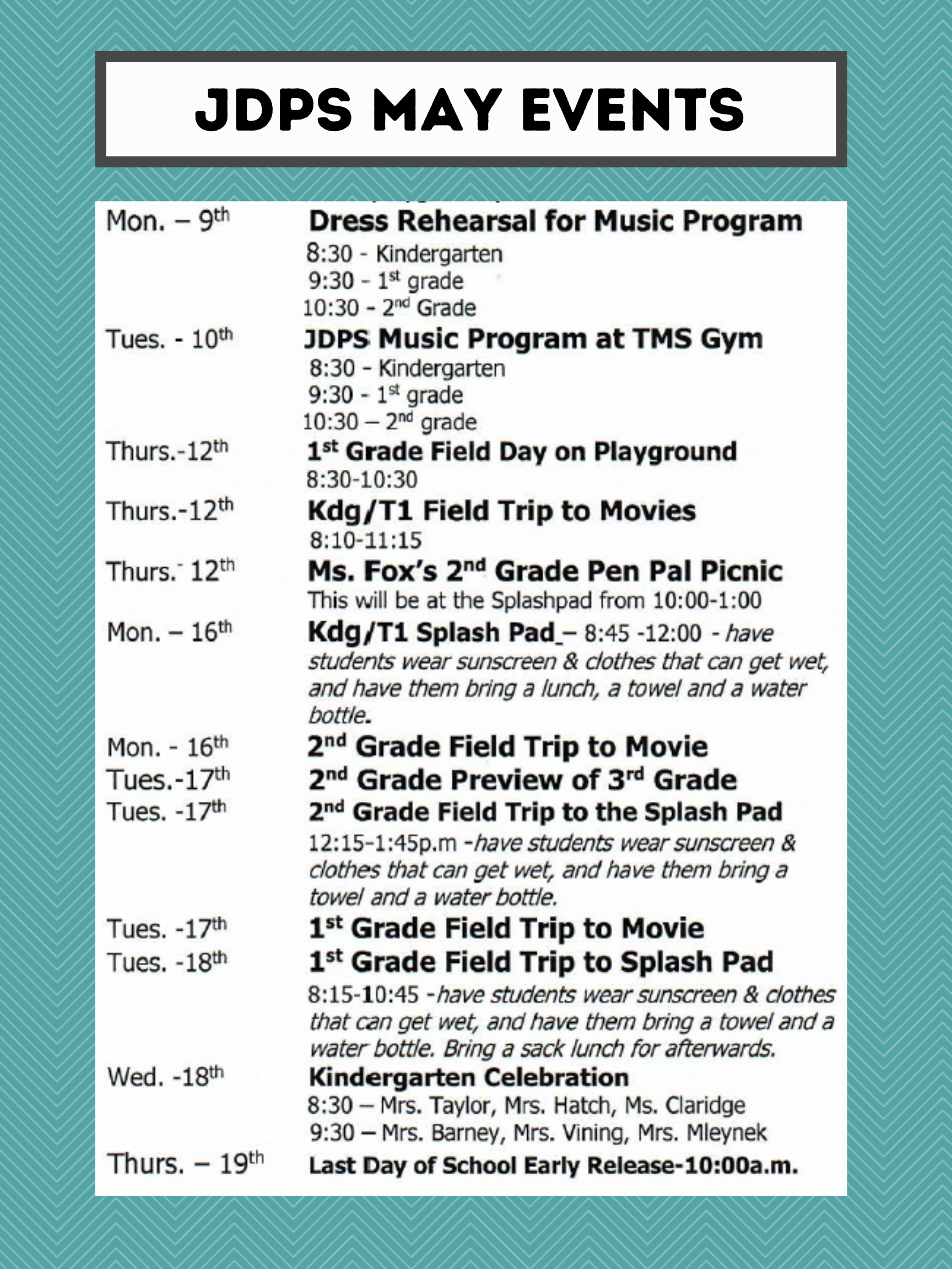 JDPS May Events