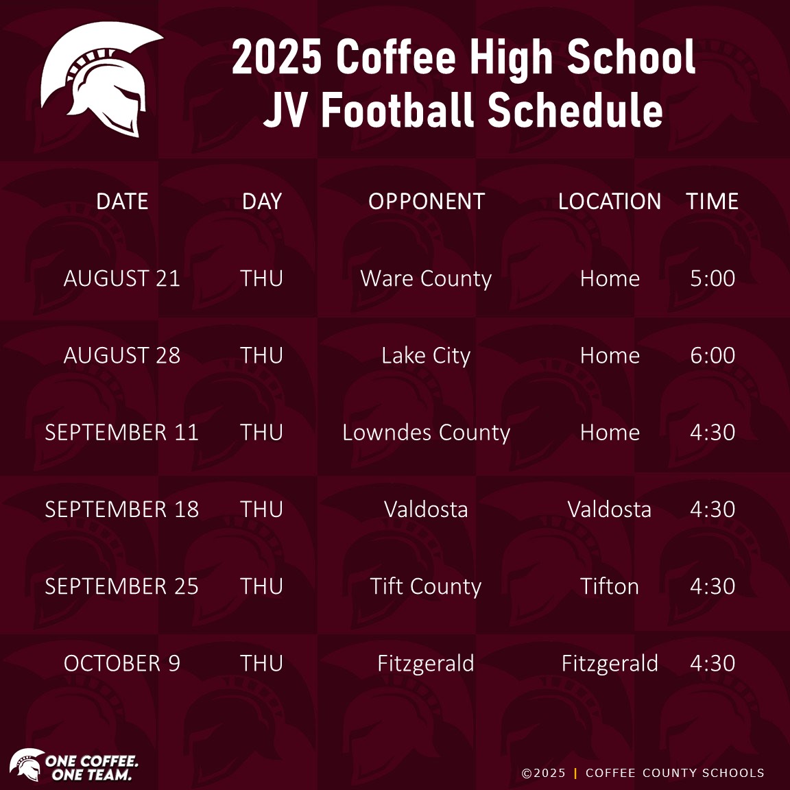 2025 CHS JV Football Schedule
