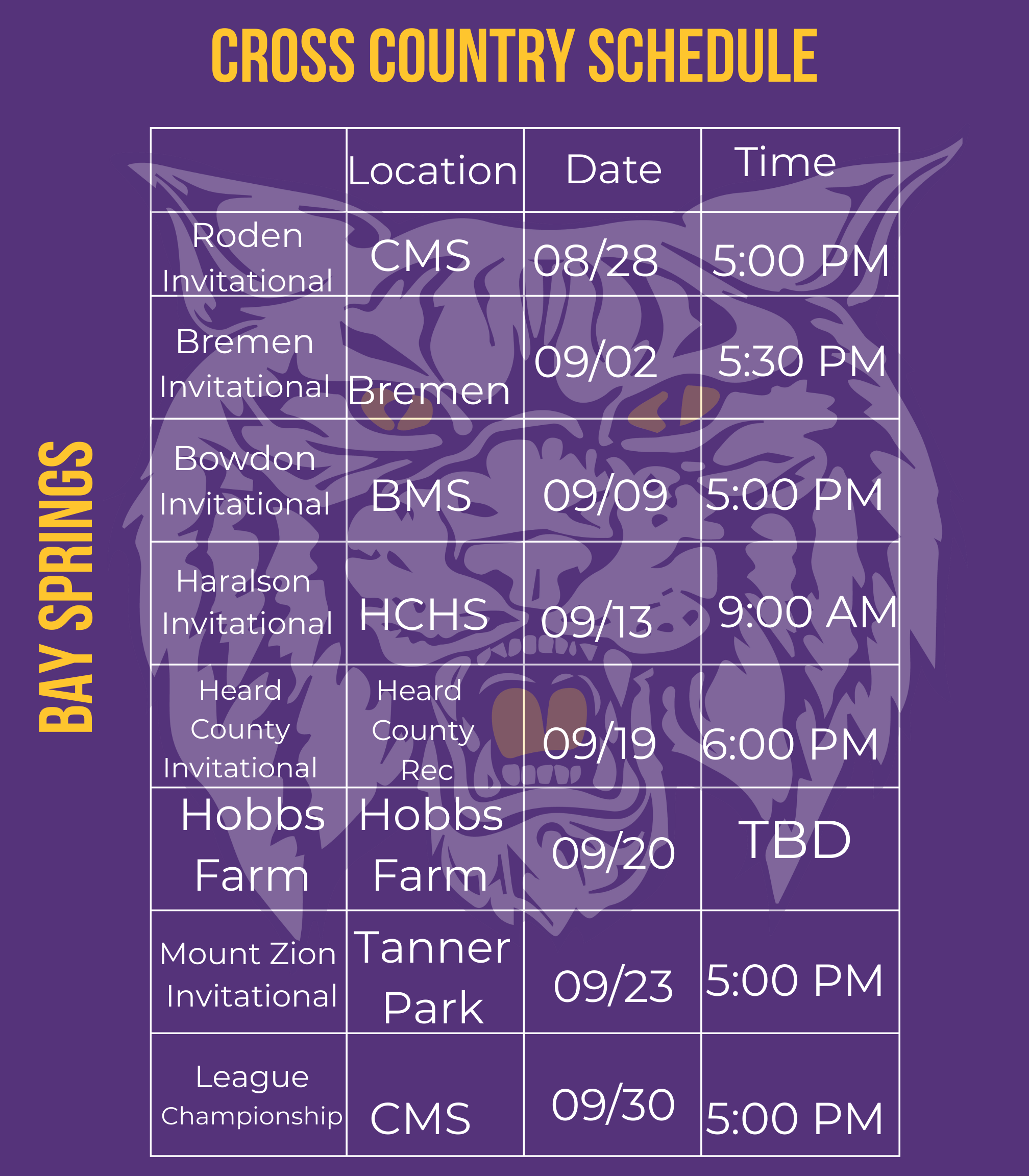 Cross Country Schedule 2025