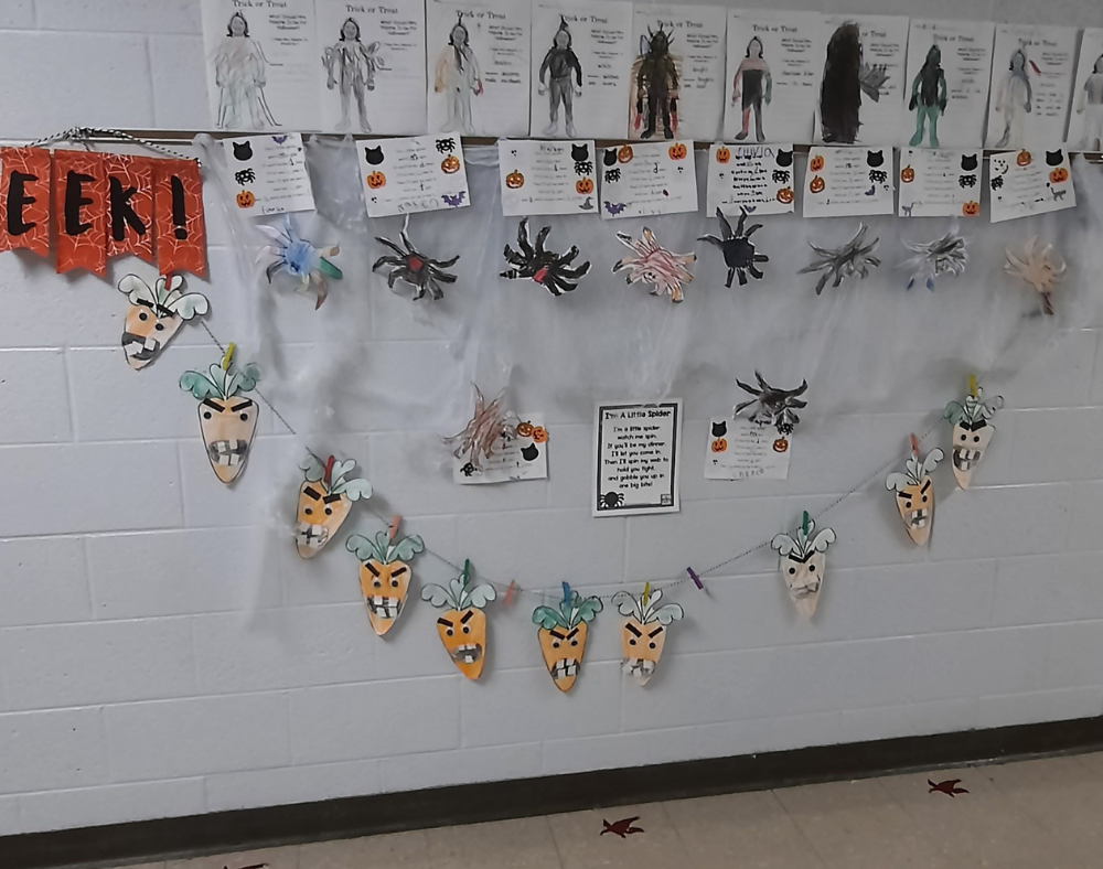 primary bulletin board with pumpkins