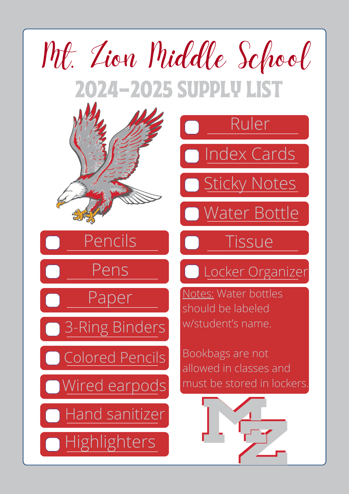 2024-2025 Supply List