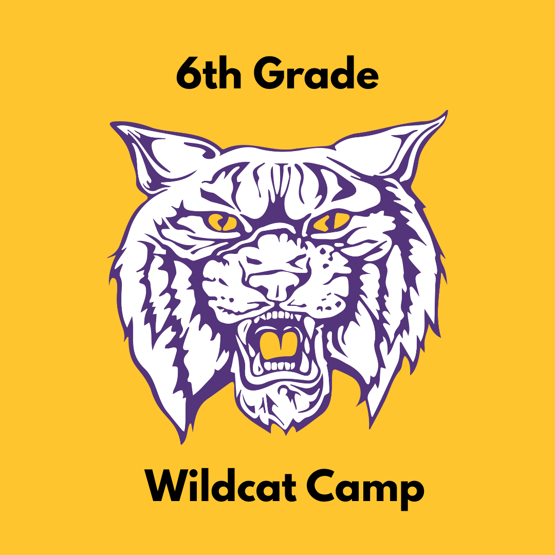 6th grade wildcat camp. wildcat face in the middle.
