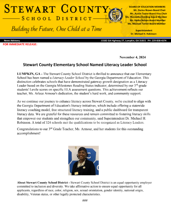 Literacy Leaders Press Release Screenshot