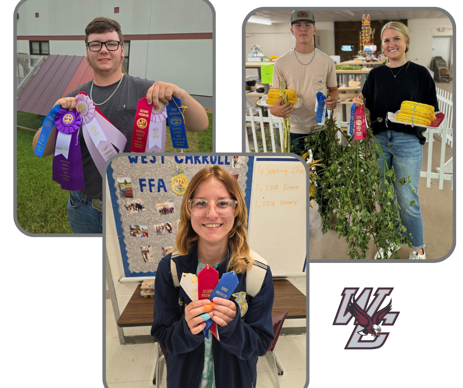 Congratulations to Elizabeth Hritz, Landon Hudgins, Hannah Fowler, and Zac Fowler on their success at the Carroll County Fair this past week. 🐓🌽🥚🌾