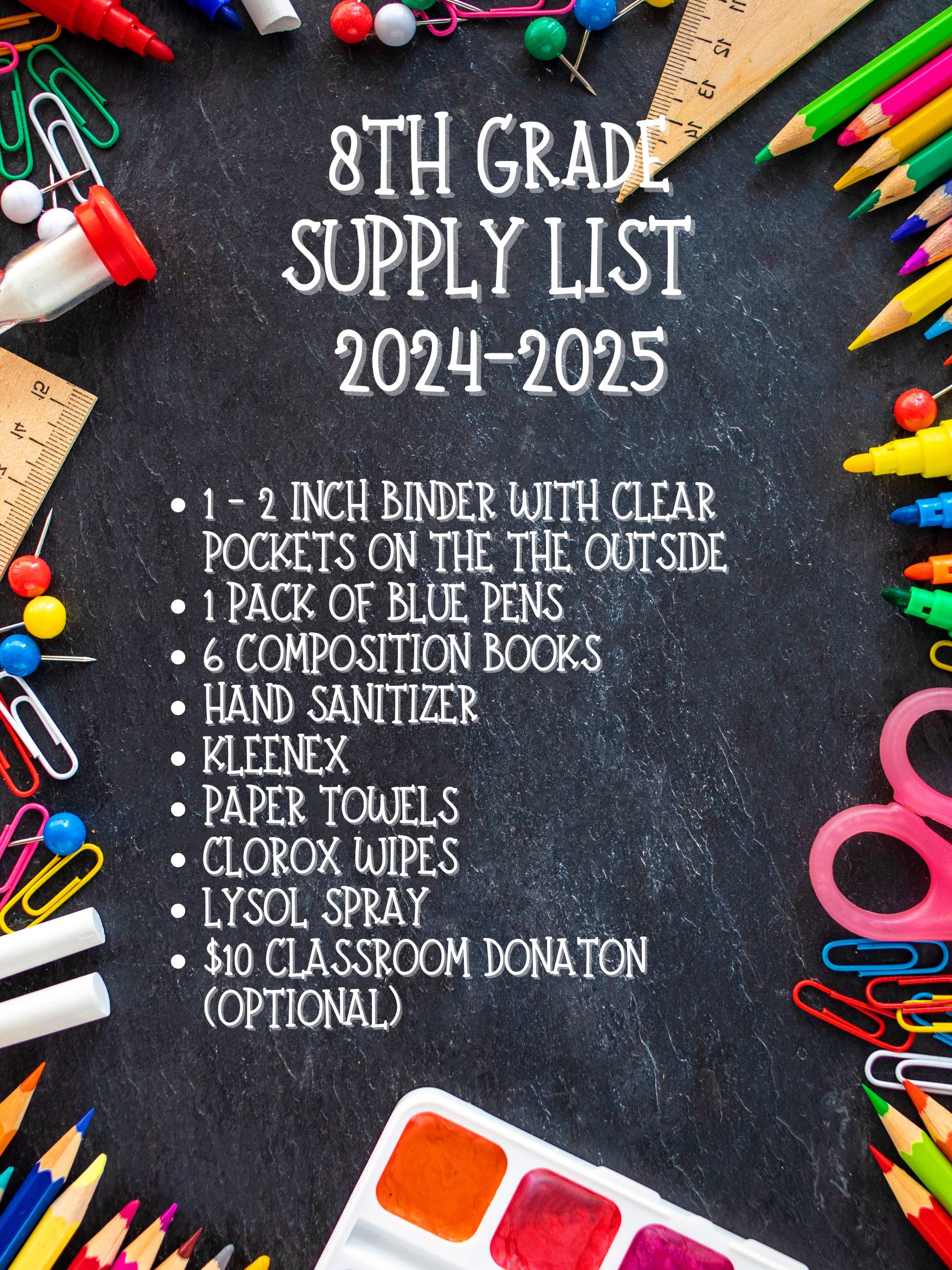 8th grade Supply List