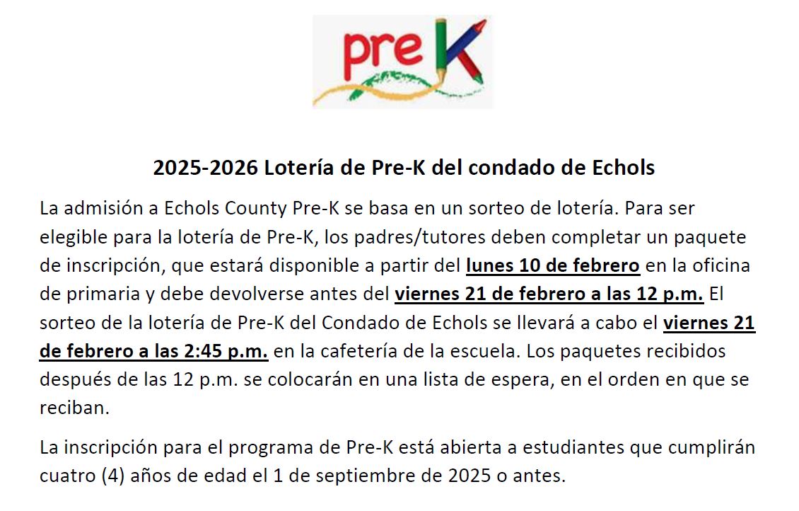 PreK Registration Flyer - Spanish