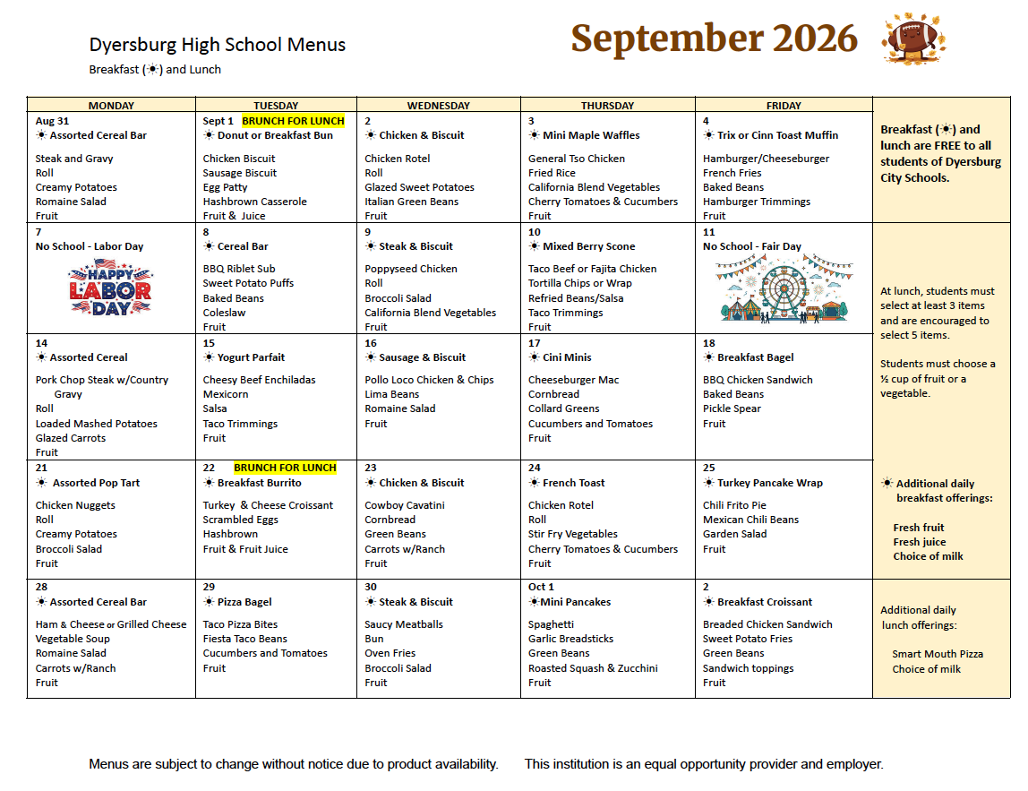 DHS Menu