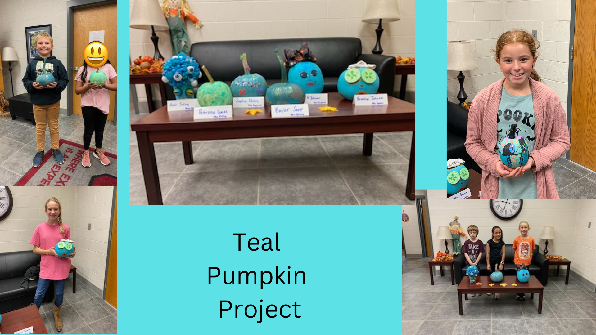 Teal Pumpkin Contest Participants with their pumpkins