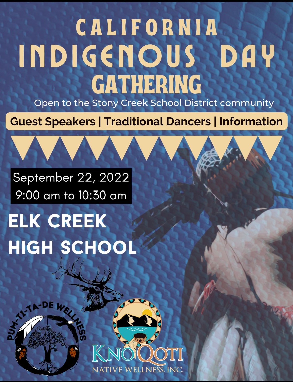 The Pum-Ti-Ta-De Wellness and Kno Qoti Native Wellness Inc. will be having a gathering that is open to all of the Stony Creek School District Community on September 22nd at 9:00 am to 10:30 am at the ECHS gym. There will be guest speakers, traditional dancers and information given.