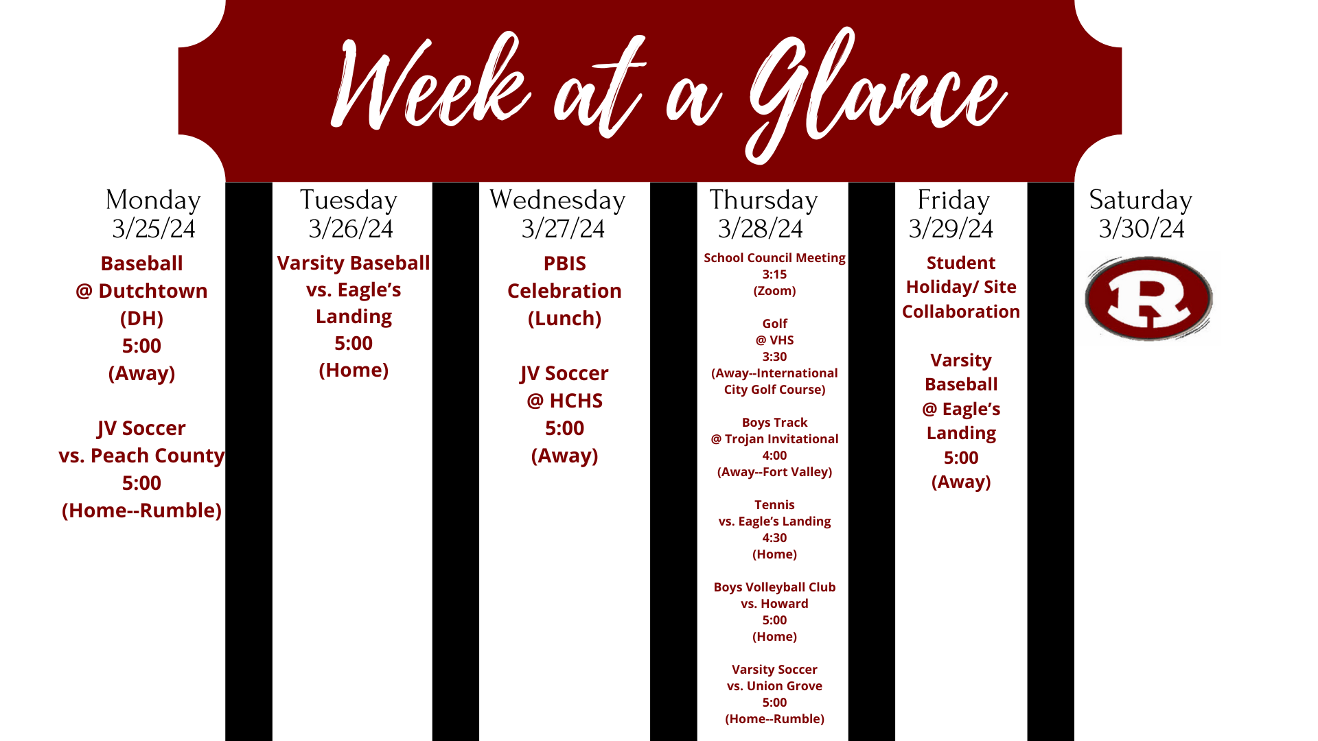 Week at a Glance March 25-March 30