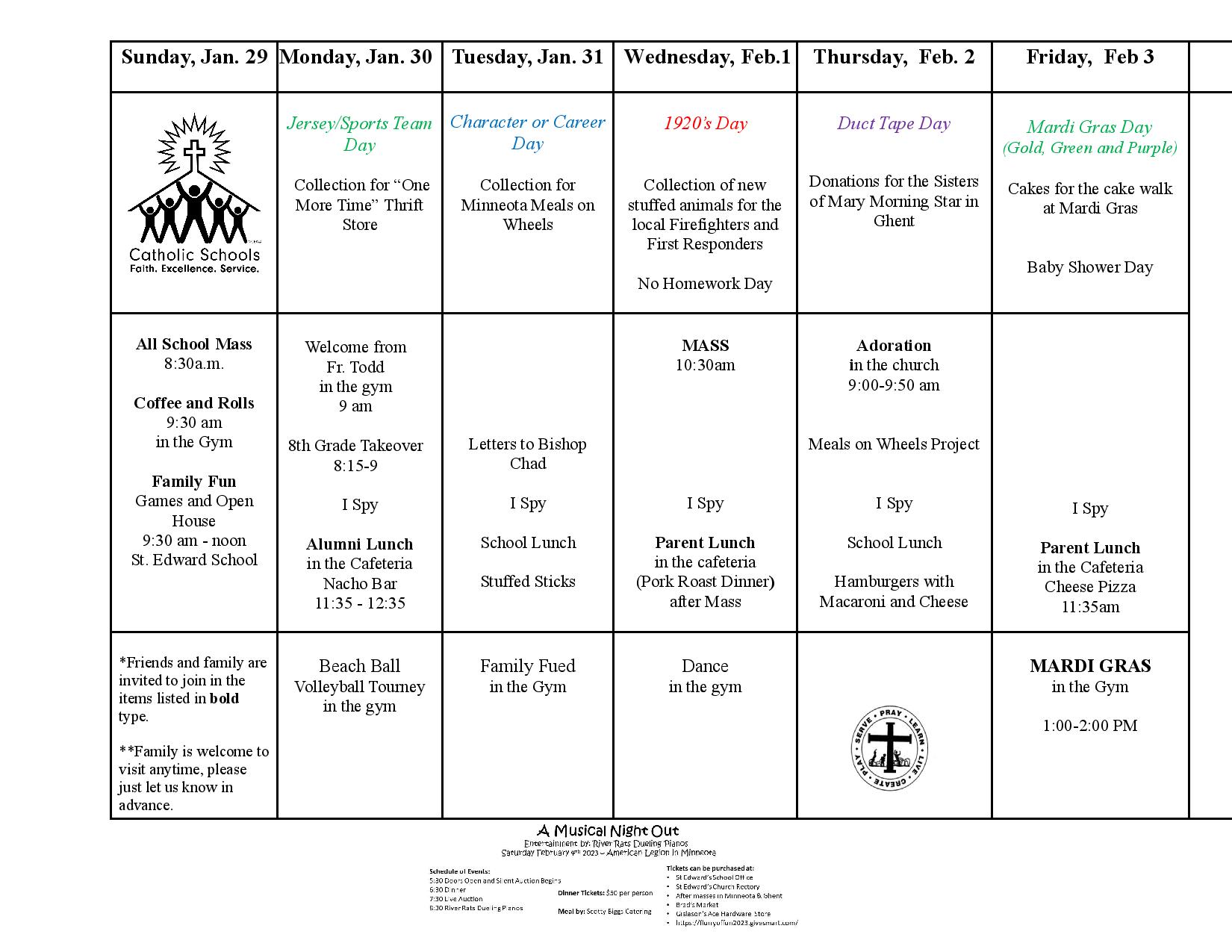 Calendar of Events for Catholic Schools Week