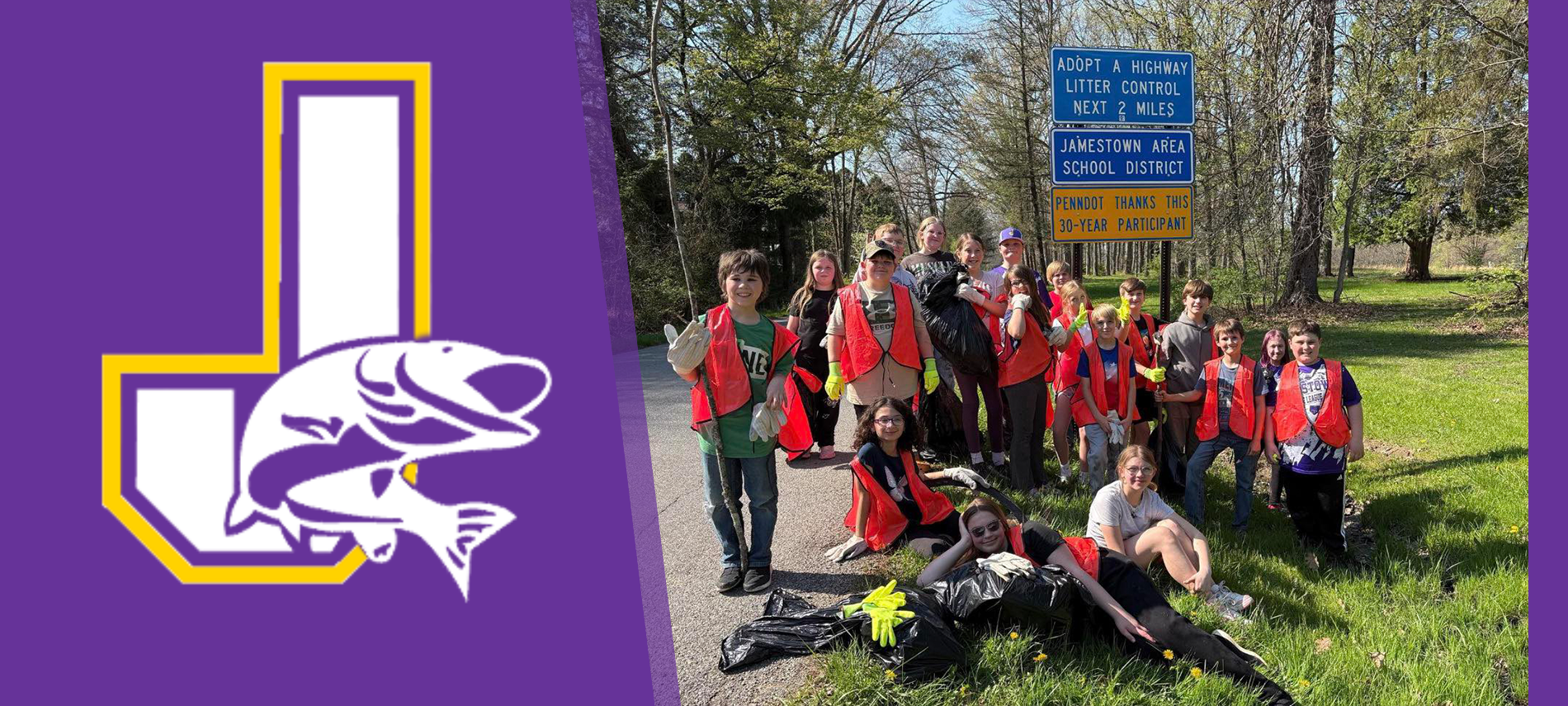 JES Environmental Club group picture after cleaning up adopt a highway