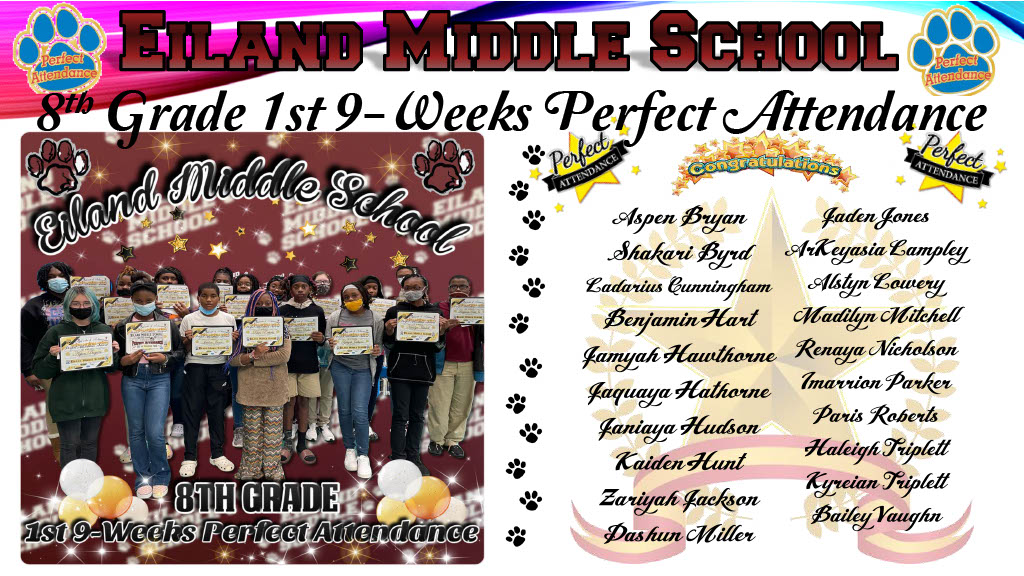 8th Grade 1st 9-weeks Perfect Attendance