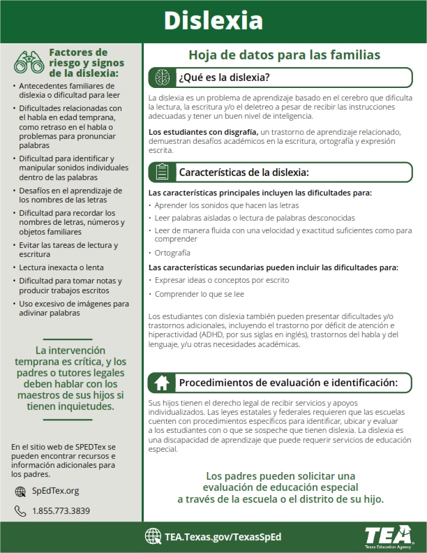 Dyslexia Fact Sheet in Spanish