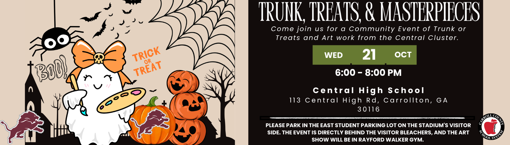 trunk, treat and masterpieces is scheduled for October 21 from 6-8 pm. come join the fun