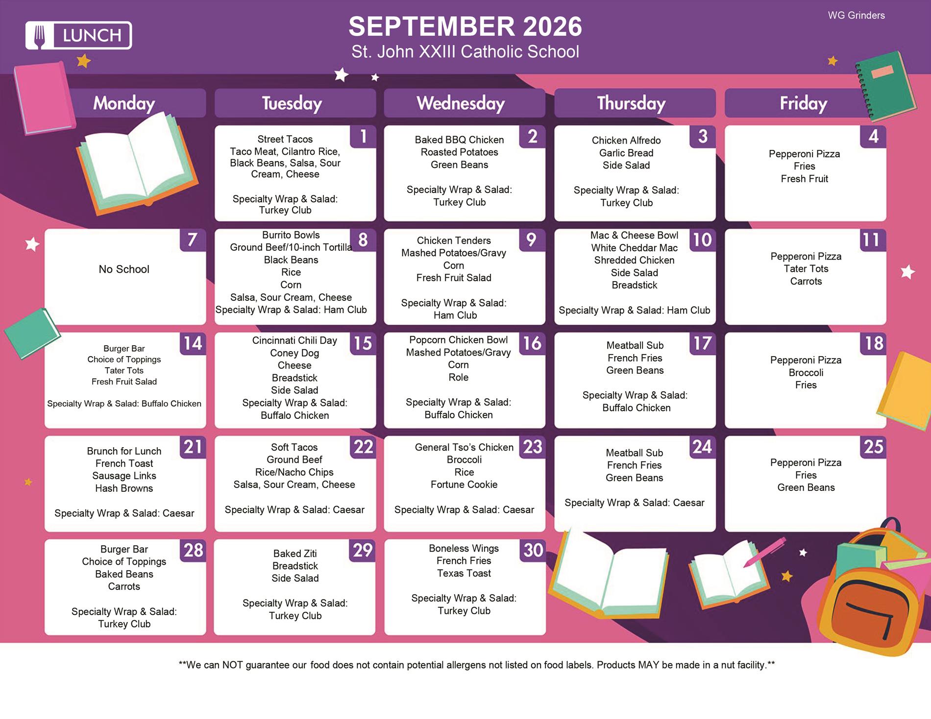 September Lunch Menu