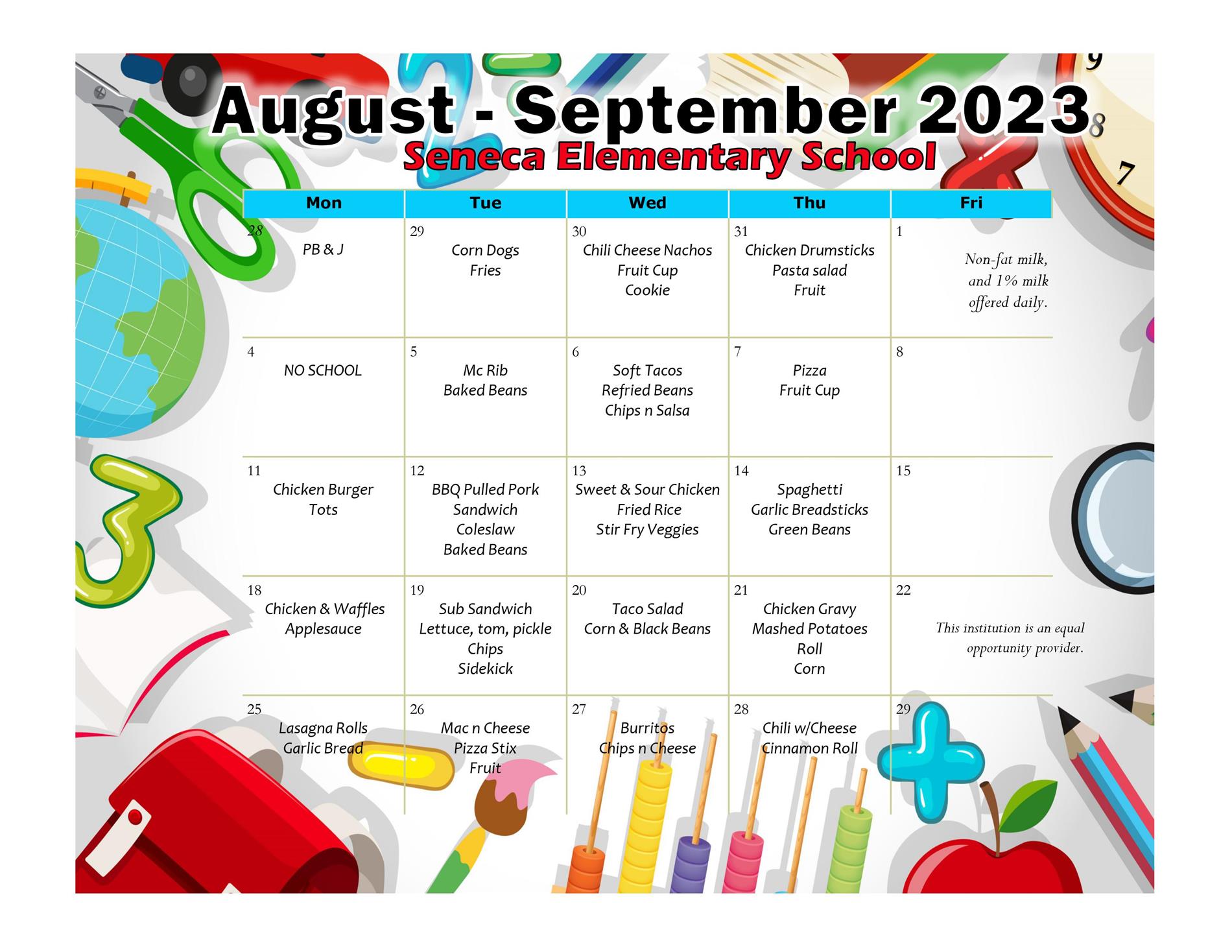 Seneca Lunch Menu Aug-Sept 23