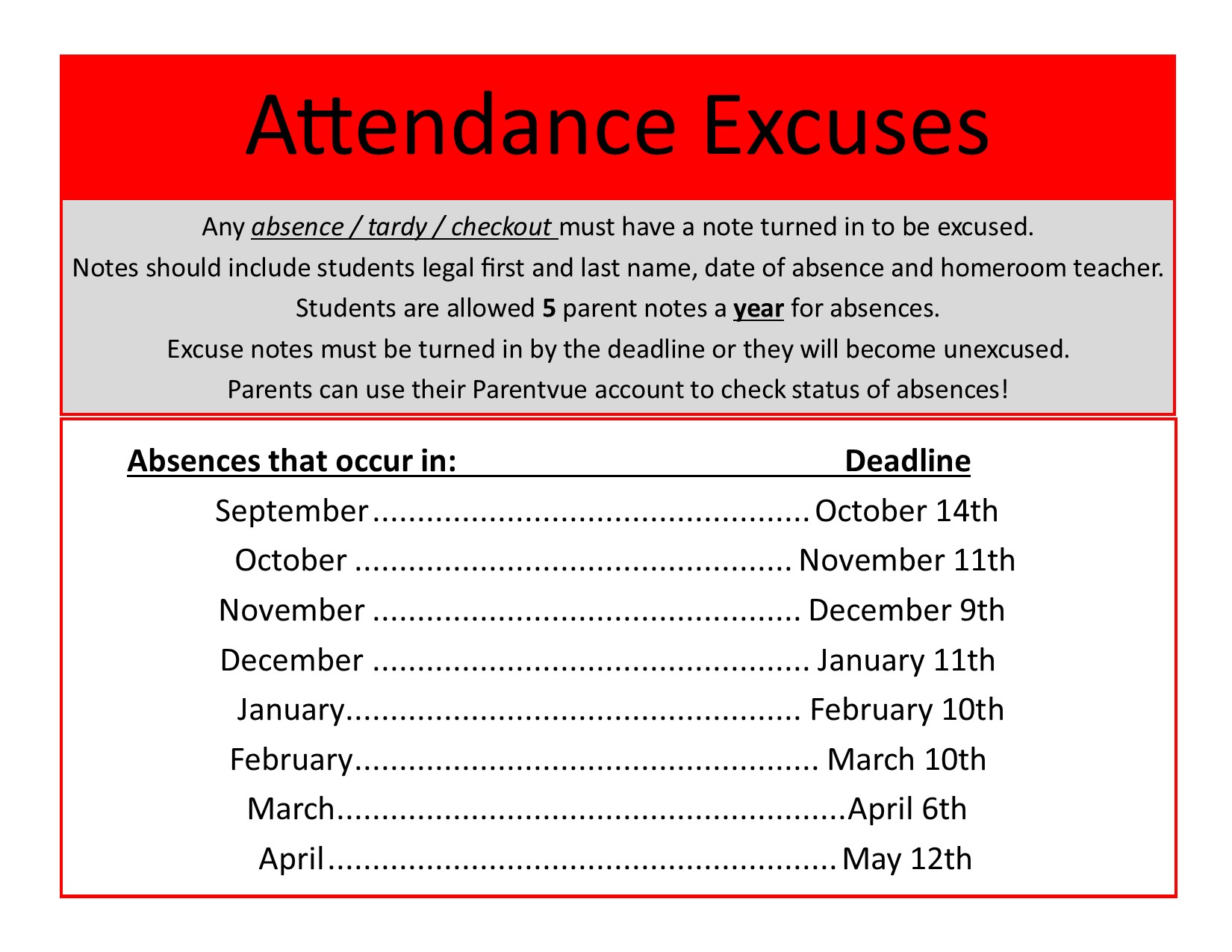 Attendance Deadlines