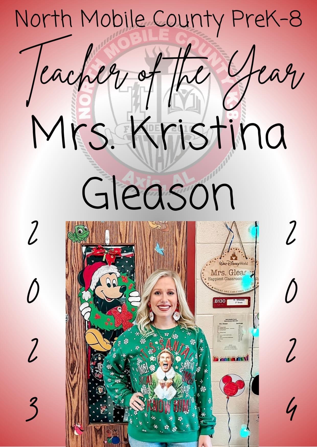 Mrs. Gleason Teacher of the Year 2023-2024