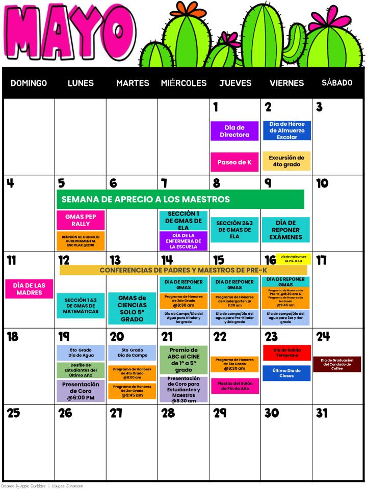 MAY CALENDAR SPANISH