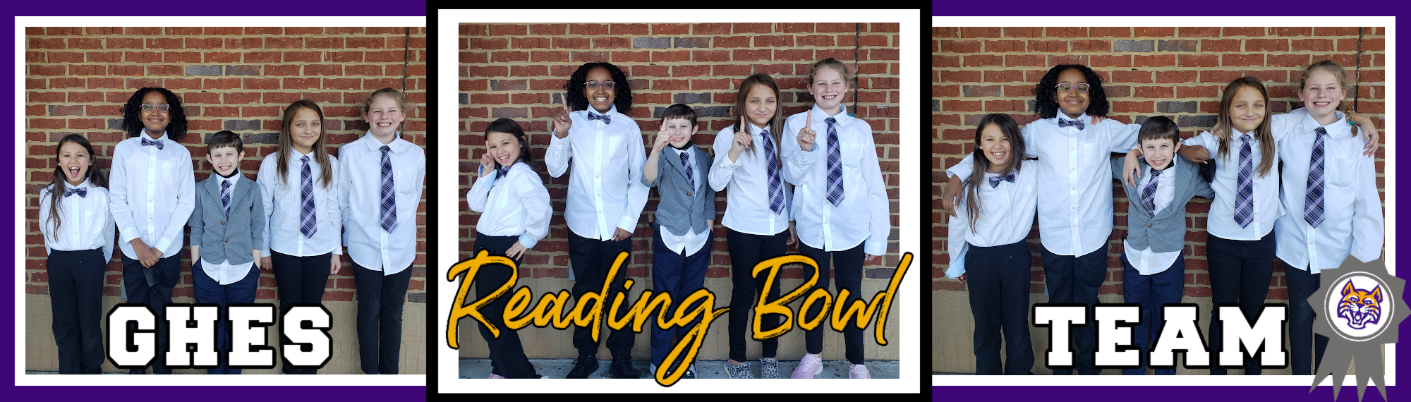 student reading bowl team standing together