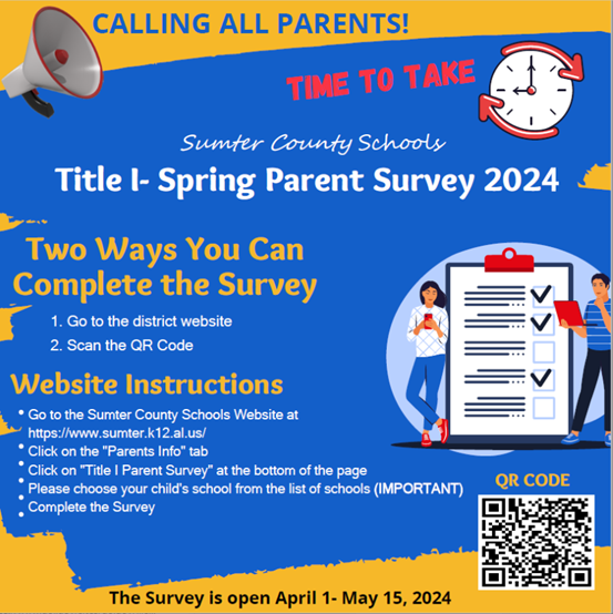 Calling All Parents - Time To Take Title I-Spring Parent Survey 2024