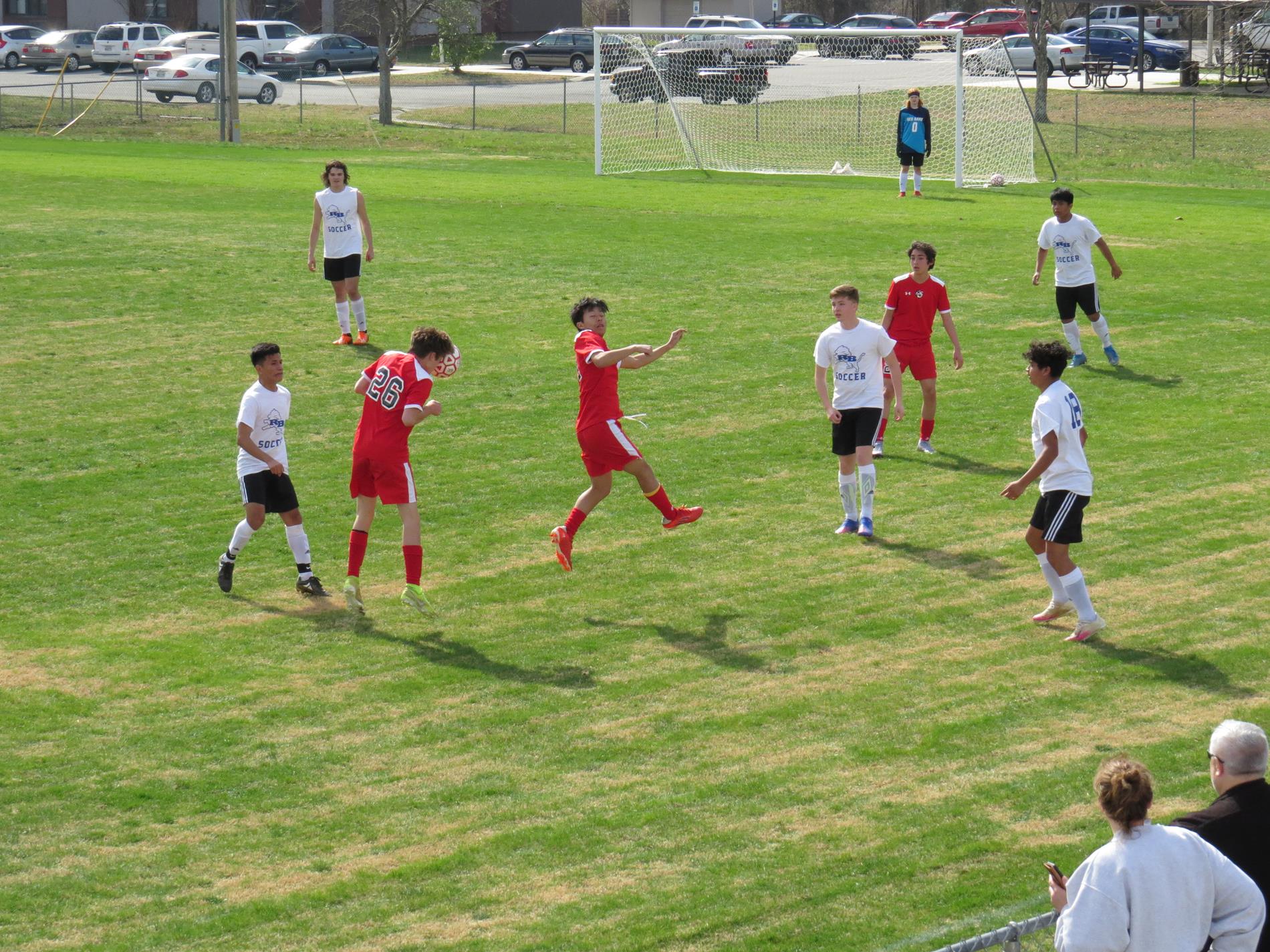 The Raiders in a scramble for the loose ball (Picture by Jesika Pobanz)