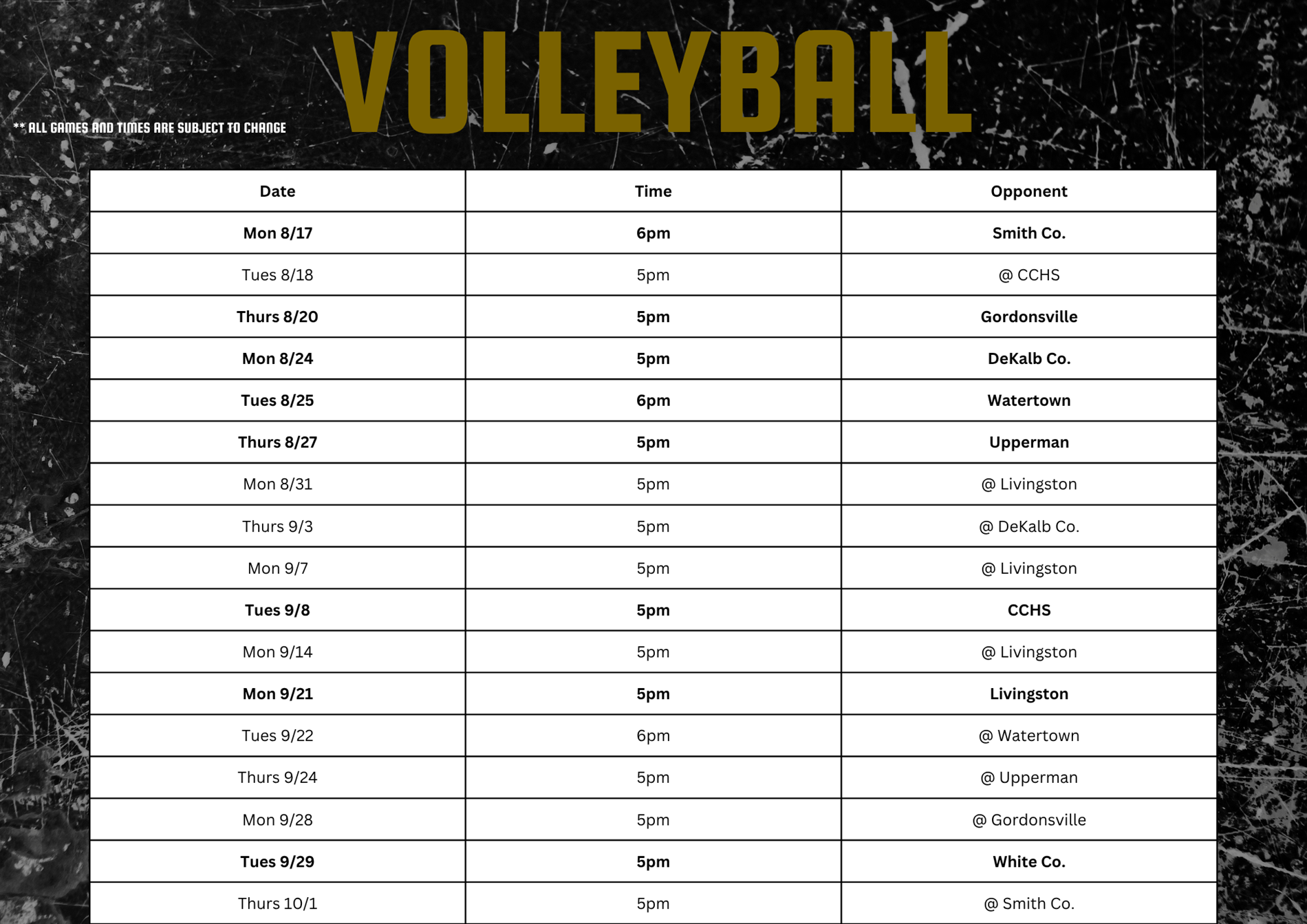 F26 VB Schedule