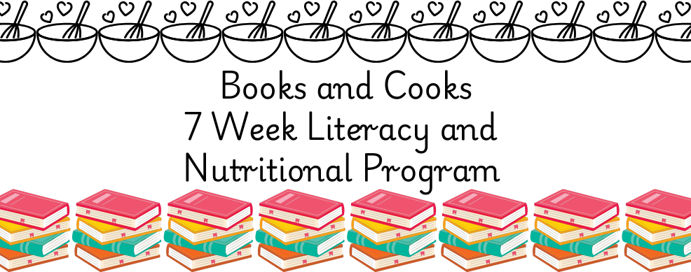 Books and cooks - pictured with bowls and whisks and a stack of books