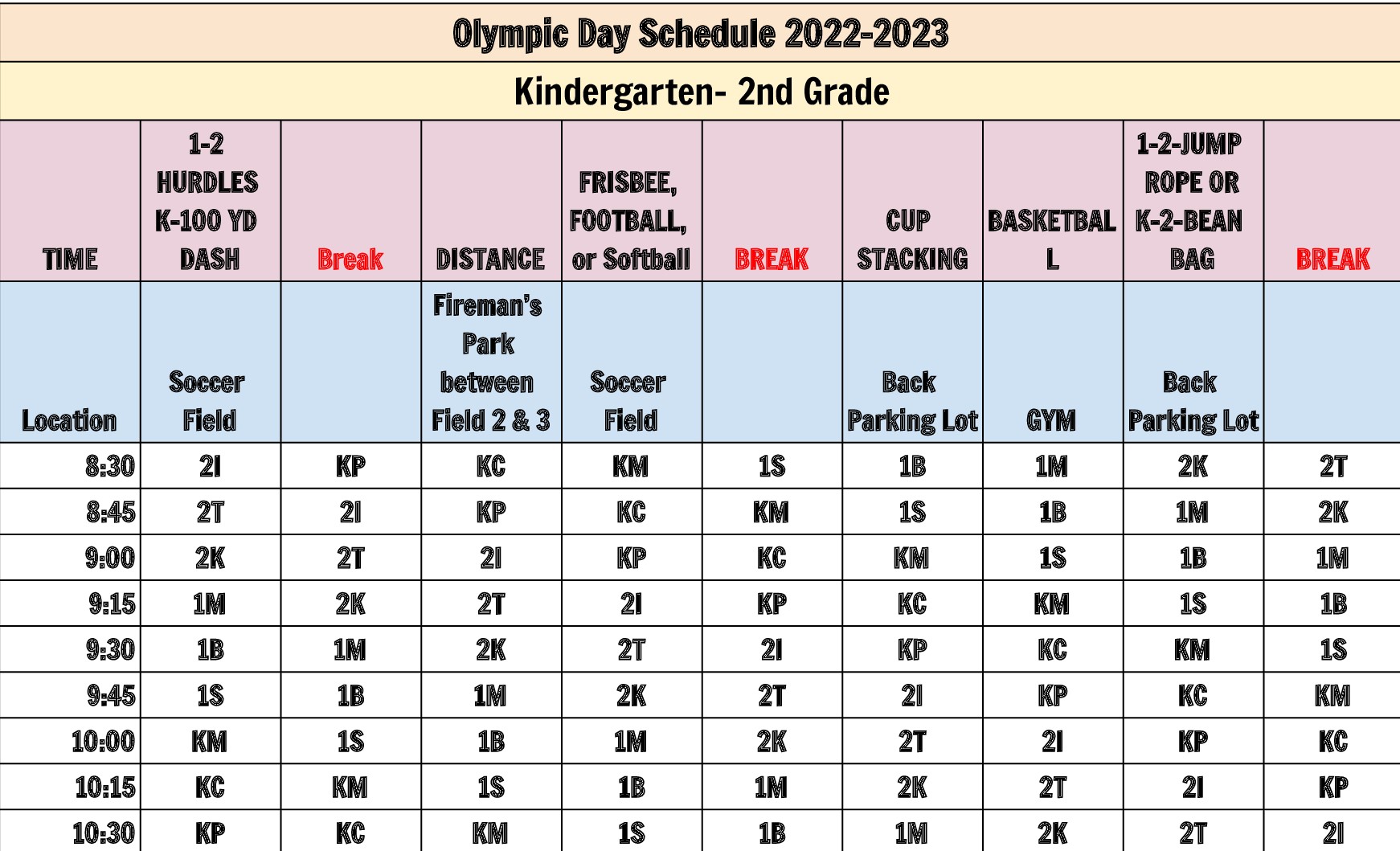 Olympic Day Schedule K-2