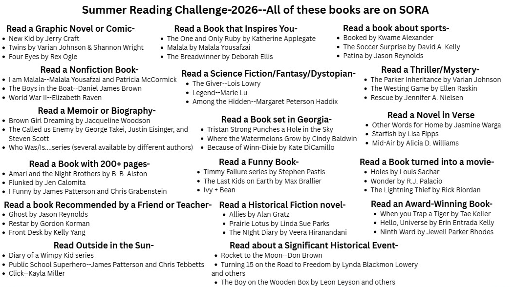 Summer Reading Challenge Suggested Titles